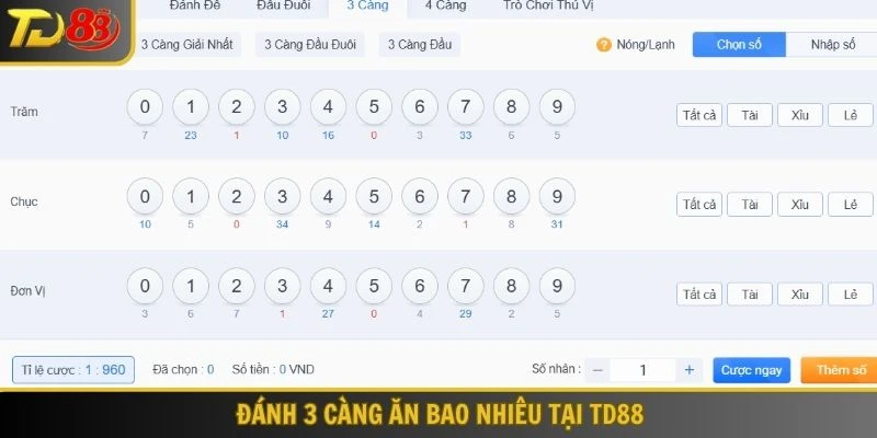 Đánh 3 càng ăn bao nhiêu tại TD88