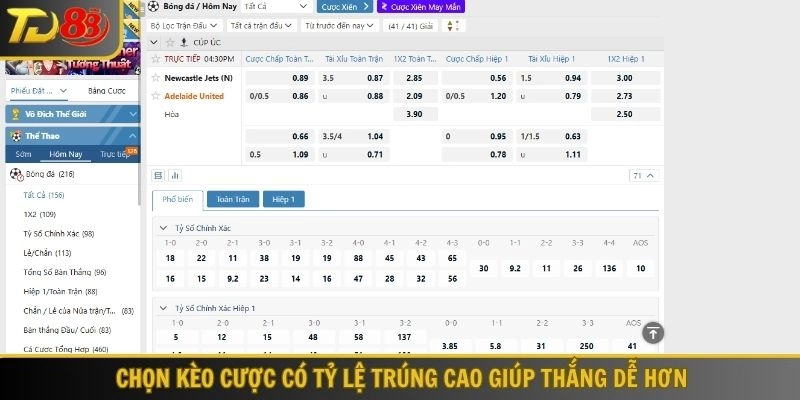 Chọn kèo cược có tỷ lệ trúng cao giúp thắng dễ hơn