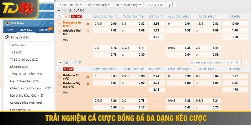 Trải nghiệm cá cược bóng đá đa dạng kèo cược